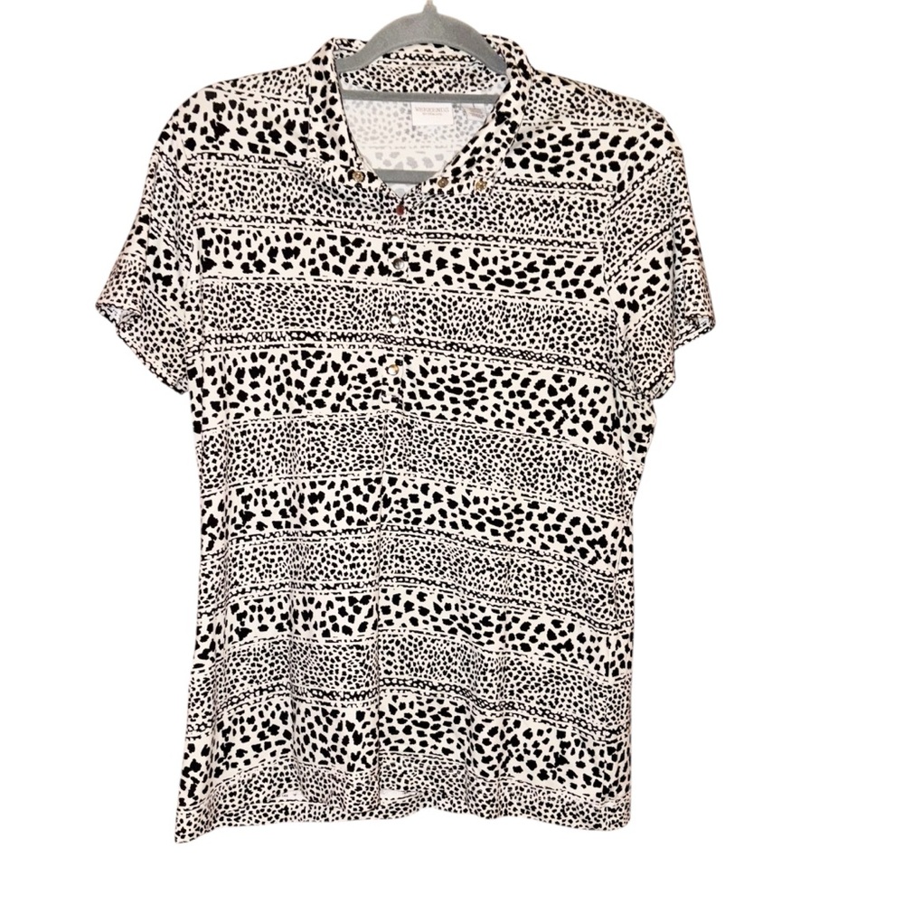 Chico’s Weekends Dalmatian Print Stripe Button Front Blouse white black size 1